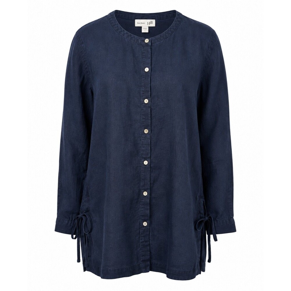 J.Jill Love Linen 100% Linen Navy Button Front Tunic Top Size L